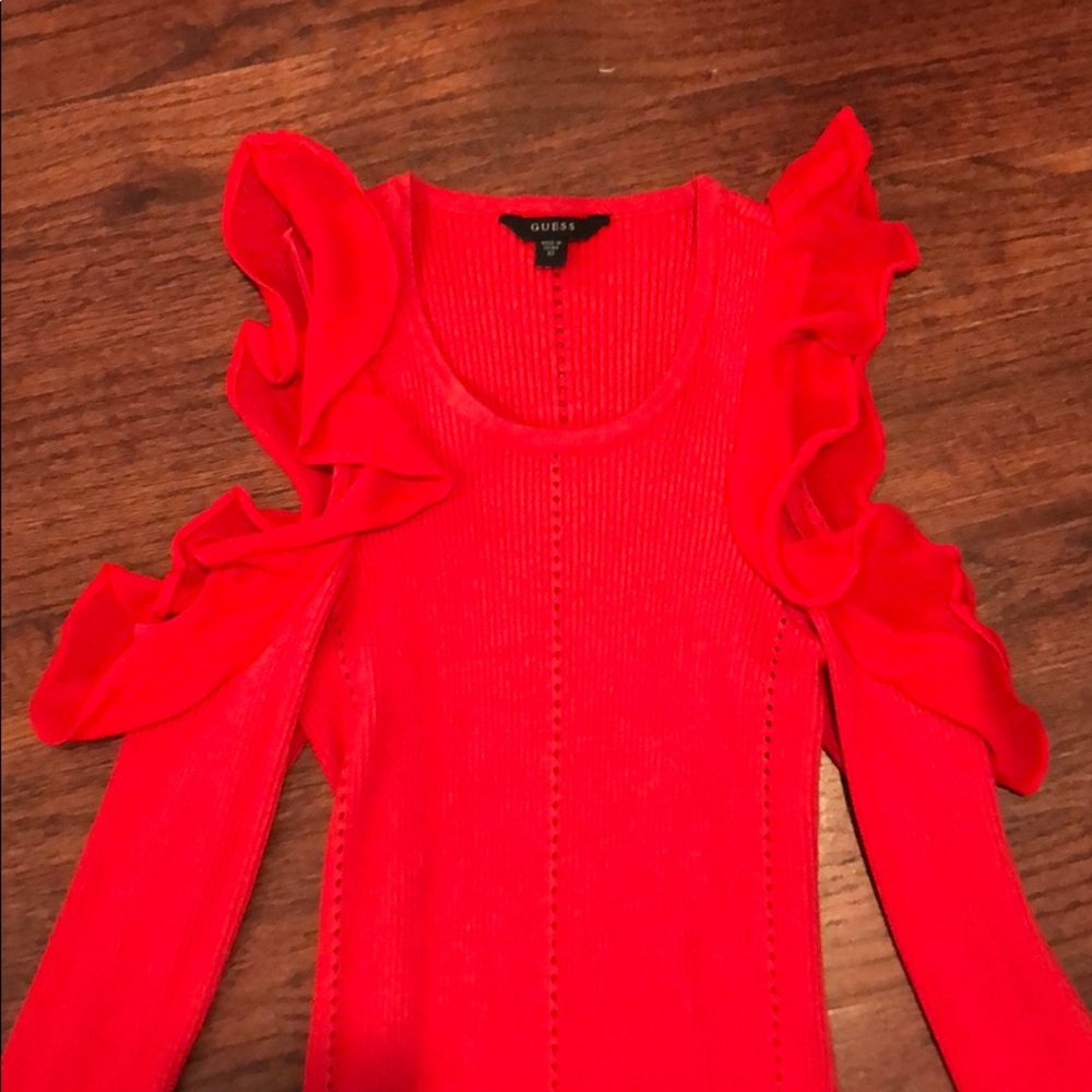 Guess Cold Shoulder Ruffle sweater top - Picture 2 of 3